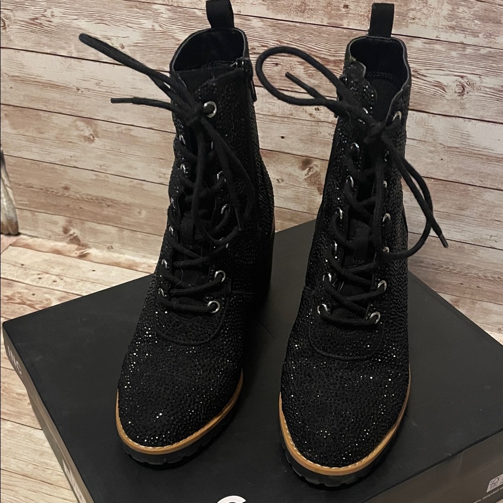 INC International Concepts Black Sparkle Lace-Up Boots
